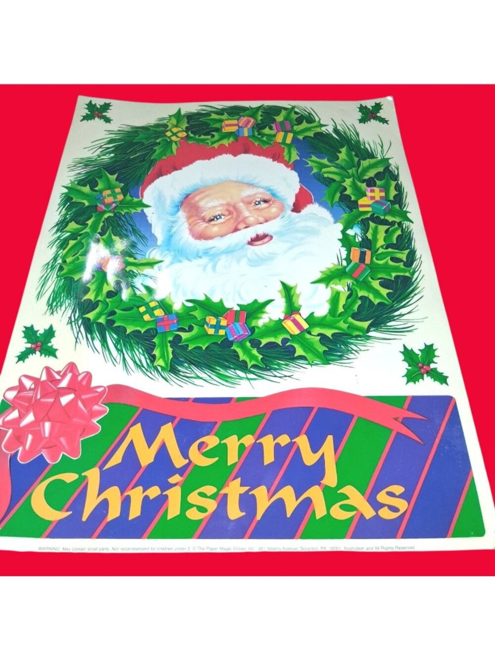 Vintage Merry Christmas Santa Window Cling 12x16 Inches By Paper Magic Group